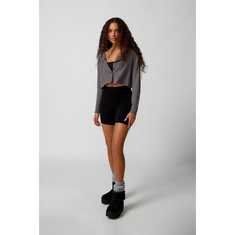 Out From Under Urban Outfitters Grey Pointelle Rib Cropped Cardigan S/P